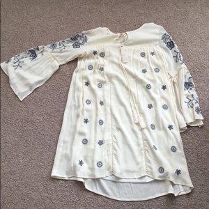 Blue and white bell sleeve dress